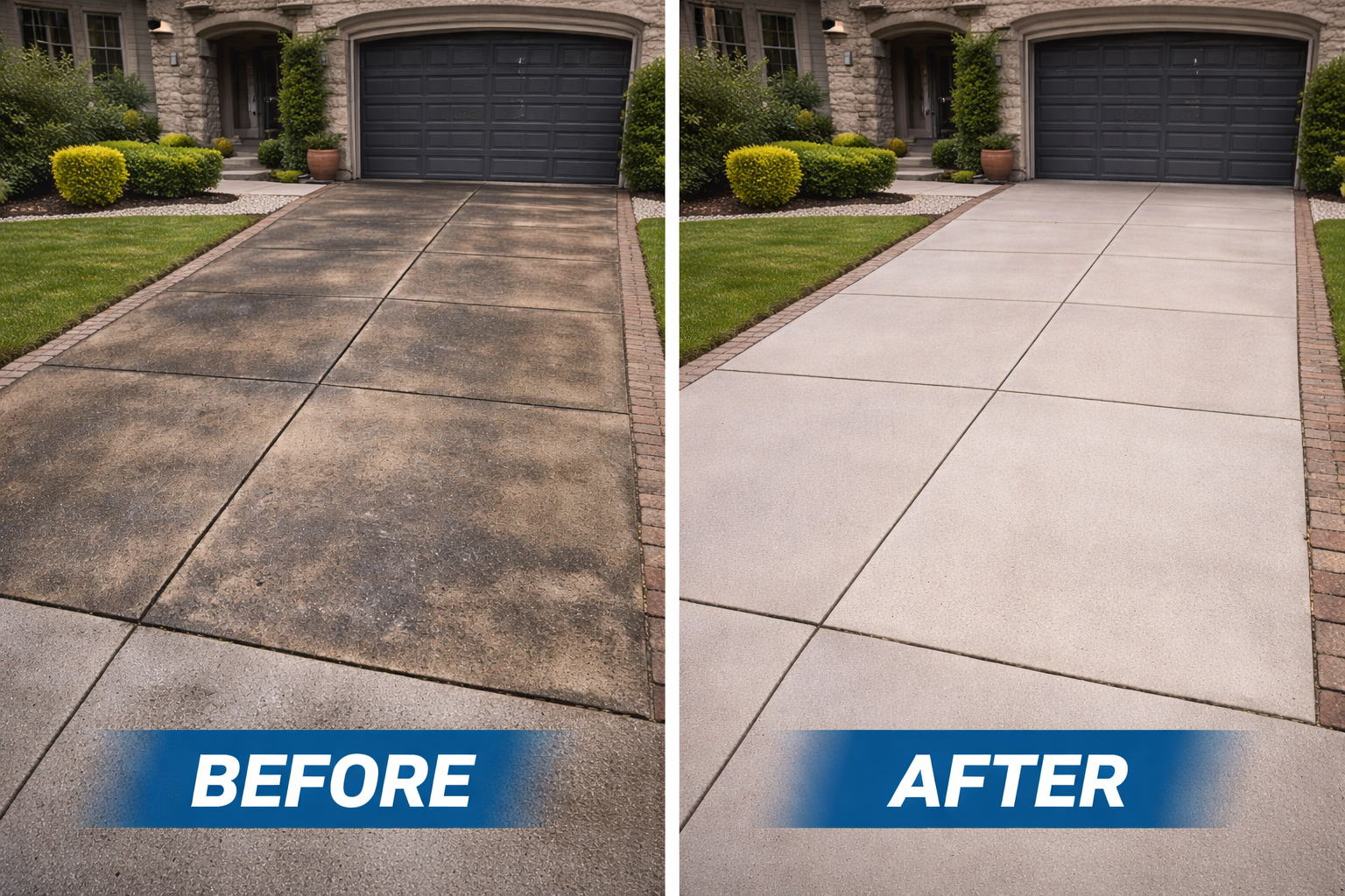 Before and after driveway cleaning
